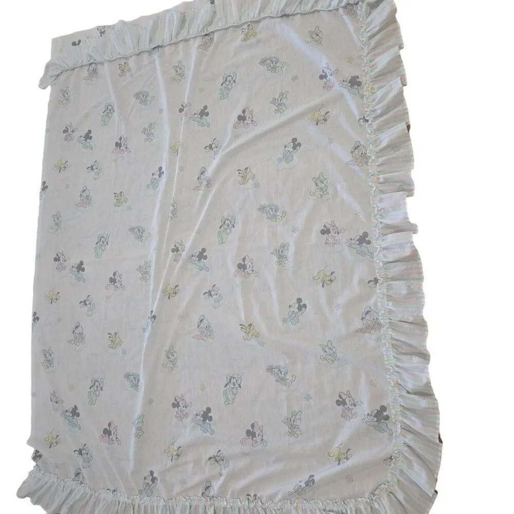 Vintage 80s Disney Babies Mickey Minnie Single Ruffled Curtain Panel Pastels